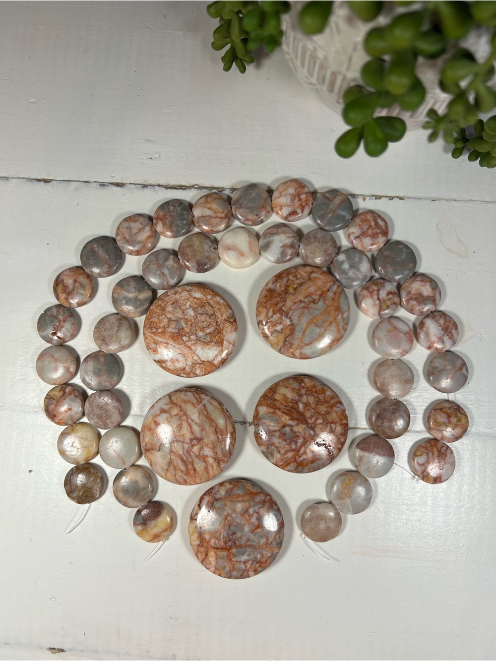 Loose natural stone beads for making jewelry — Cream, gray, & beige Tones